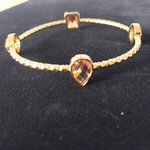 Gold Tone Bangle Bracelet With Crystals New